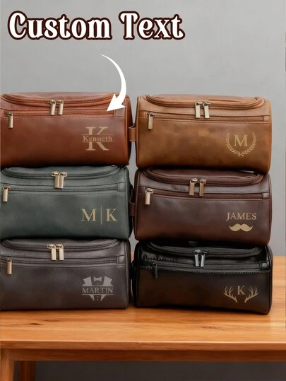 Personalized Men's Genuine Leather Toiletry Bag, Groomsmen Gift, Anniversary/Valentine's/Christmas Gift, Multifunctional, Decorative, Reusable, Refined, Fashionable, High-Quality, Colorful, Modern, Customizable, Unique, Ideal Gift For Him