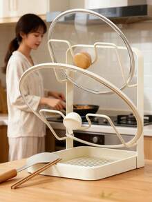 U-Shaped Slot Kitchen Pot Lid Organizer Rack, Multi-Function Stainless Steel Countertop Pot Lid Holder With Removable Drip Tray, Holds Pot Lids, Utensils And Small Items - Multicolor - View 11