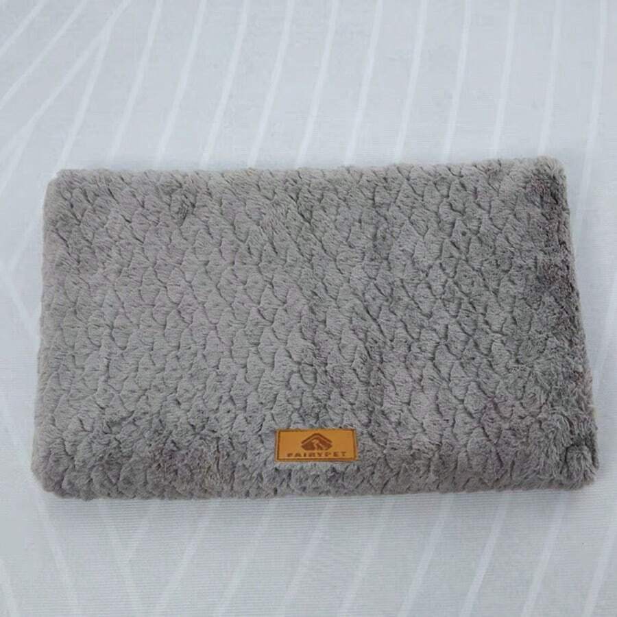 1pc Plush Pet Pad, Removable & Washable Dog/Cat Mat, Warm & Comfortable, Suitable For Dog Cage/Bed, All Season, Thickened Warm Pad For Winter - Grey - View 1