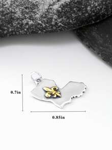 1pc S925 Silver Louisiana State Shape Pendant With Gold Fleur-De-Lis | Cute Louisiana Souvenir-Themed Dainty Daily Jewelry-JA - 銀色 - 查看 5