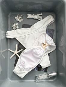 女士休闲度假海滩派对优雅性感纯色纹理面料泳衣，冬季新品 - 白色 - 查看 2