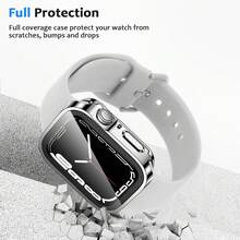 二合一保护壳，内置屏幕保护膜，兼容 Series 4/5/6/7/8/9/10 SE/SE2/Ultra，40/41/42/44/45/46mm，硬质 PC 全包覆式保护壳，边缘平整。 - 銀色 - 查看 5