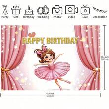 1 Princess Birthday Party Banner Background Cloth, Ballet Pink Curtain Theme Photography Backdrop, Happy Birthday Banner, Suitable For Cake Table Decoration, Home Garden And Living Room Decoration, Gift Matching, Home Wall Decoration, Birthday Party Decorations. - Multicolor - View 9