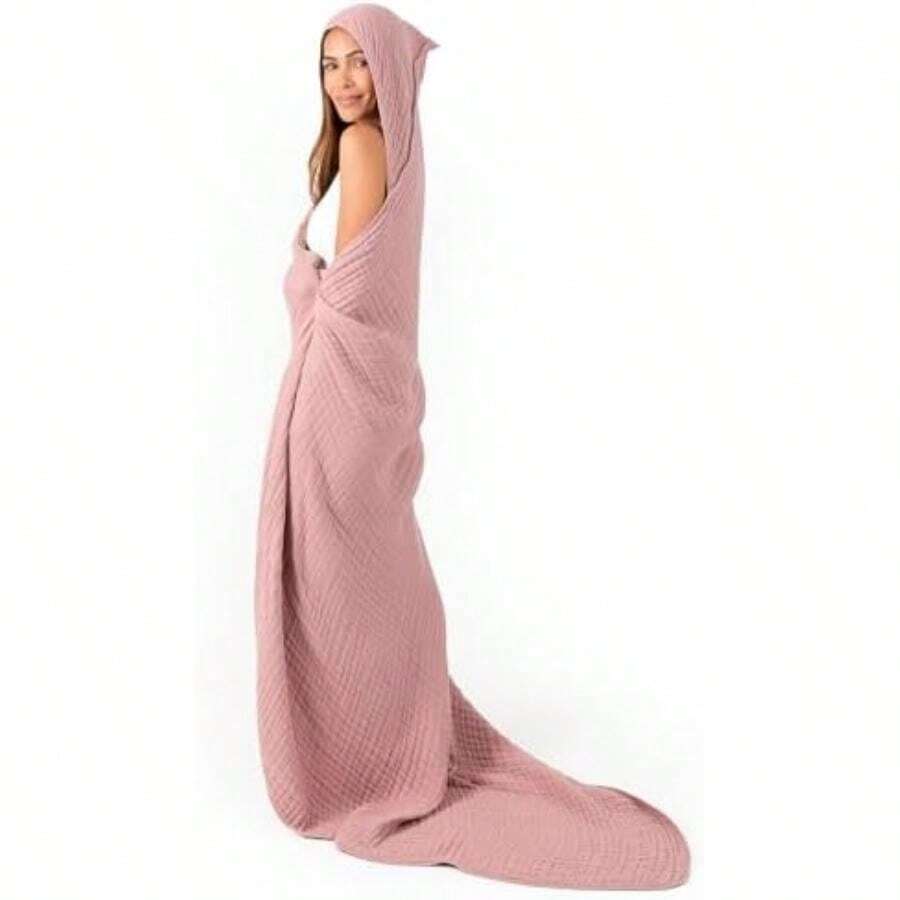 Toalla con Capucha para Adulto Algodón Muselina – Grande y Absorbente para Playa y Baño – Estilo Manta con Capucha, para Adultos(Malva Paquete de 1 – Adulto) - Multicolor - Ver 1