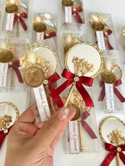 1/5/10pcs, Thick And High-Quality Retro European Style Single-Sided Portable Mini Mirror With Metallic Luster, Equipped With Butterfly Handle, Suitable For Wedding Souvenirs, Blessing Gifts, Makeup, Travel, Camping, And Is A Gift For Colleagues And Students. May God Bless You With Happiness Through This Mirror. (Excluding Other Accessories)