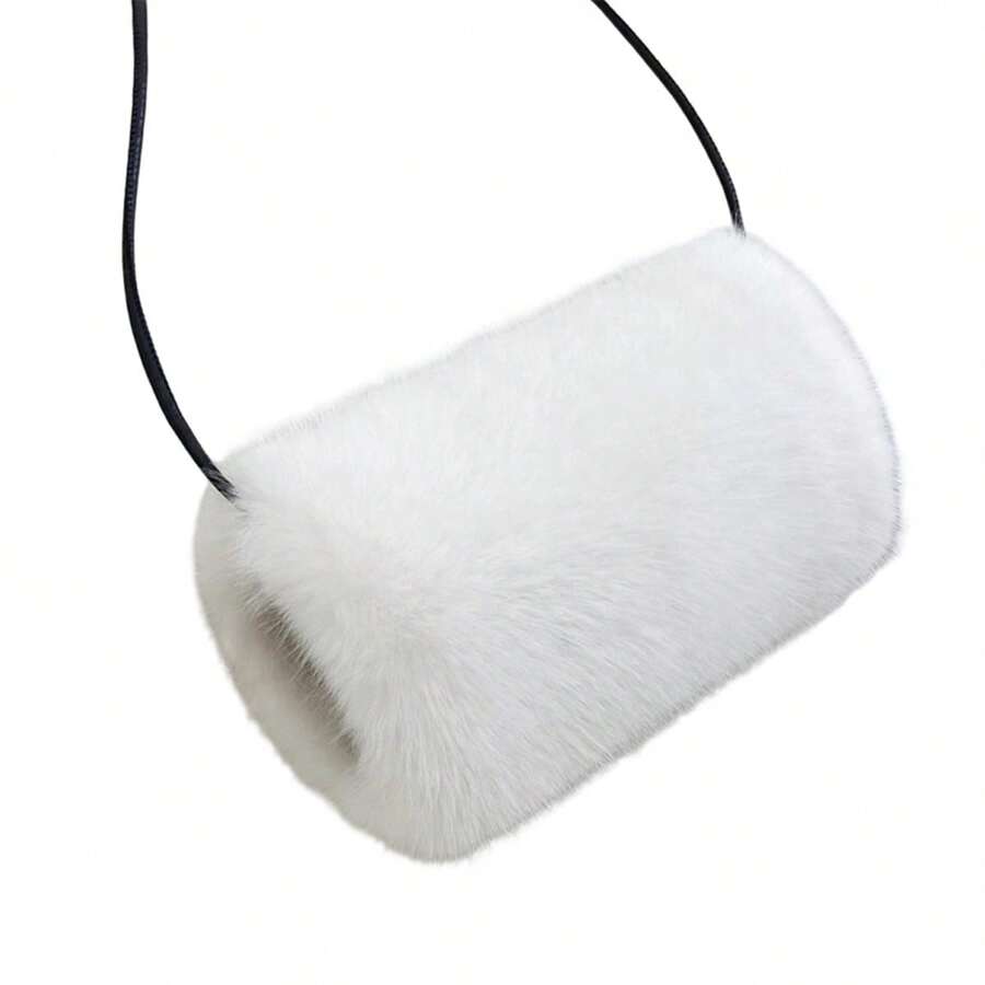 Faux Fur Hand Warmer Muff Portable Warm Plush Hand Cushion With Strap For Winter Outdoor Activity - White - View 1