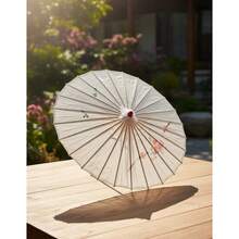 Paraguas de bambú decorativos para bodas en paquete único, adecuados para decoraciones y accesorios de bodas y vacaciones, paraguas de novia tradicionales hechos a mano, elegantes accesorios para fotografías y fiestas - Blanco - Ver 3