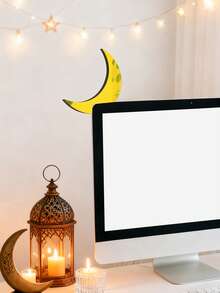 1/2 Stück Halbmond Tischdekoration für Eid Mubarak, goldener Ramadan dekorativer Halbmond als Tischmittelpunkt, islamisches Fest Heim- und Büro Tischdekoration, festliche Atmosphäre Beleuchtung - Verschiedenfarbig - Übersicht 2