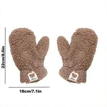 Women's Winter Fleece Gloves, Cute Bear Design, Warm & Thickened, Ideal Christmas Gift, Perfect For Cycling & Outdoor Activities - 卡其色 - 查看 6