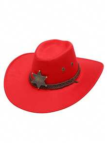 1pc Unisex Detachable Badge Western Cowboy Hat, Wide Brim Panama Hat, Suitable For Western Themed Events, Parties, Engagements, Cosplay, Graduations, Masquerades, Festivals, Weddings, Birthdays, Music Festivals, Everyday Wear - Top Hat - View 14