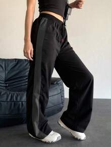 Women'S Sports Pants, Casual Straight Leg Pants, Drawstring Elastic Waist Trousers, Suitable For Autumn And Winter Sports & Leisure Tights - Black - View 6