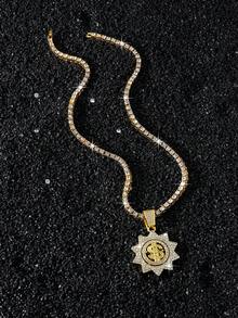 1pc Men's Tennis Chain Necklace, Classic Hip Hop Style Rotating Dollar Pendant - Star - View 8