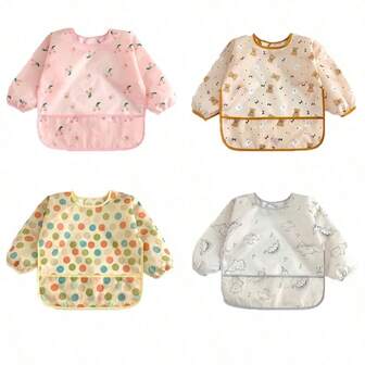 1pc Children's Apron Bib, Baby Long Bib For Anti-Spill, Waterproof Feeding Bib, Wear Backwards For Eating, Baby Food Bib