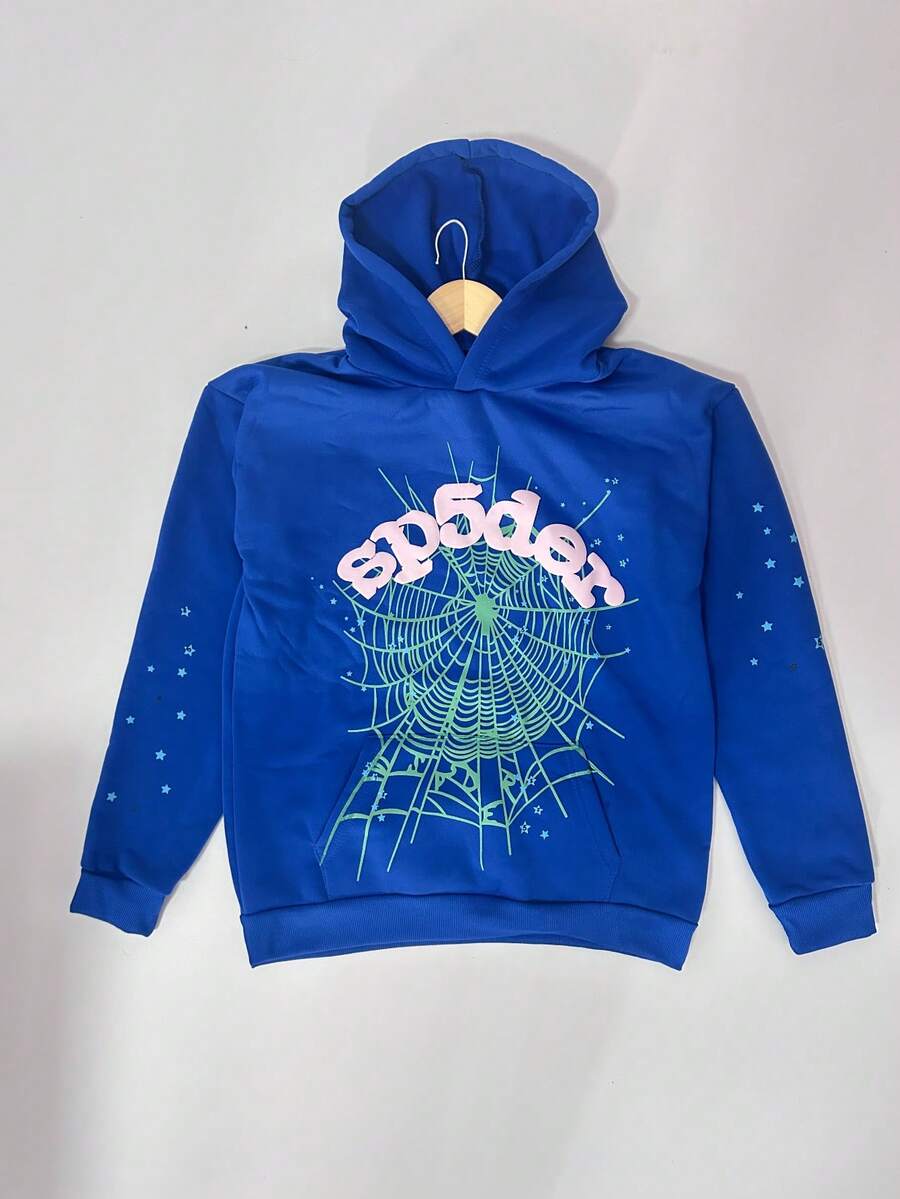 NEW Hip Hop Spider Hoodies Set Y2k Hoodie ,Tracksuit Pullover Sweatshirt And Trousers For Men Or Women Matching Hoodies For Couples Casual Unisex  Spring/Fall    Regular Fit    Drawstring    Halloween - Màu xanh lam - Xem 1