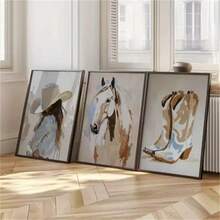 3 PCS Optinal Framed Posters Wall Arts Western Cowgirl & Horse Canvas Art Prints Modern Wall Decor For Living Room, Bedroom, Office - Charming Cowboy