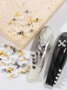 300pcs/Box Punk Metal Cone Nail Art Studs, Cone Shaped Rivets In Black, Gold, Silver, Flat Bottom Spike Nail Decorations, Handcraft Supplies Nails - Multicolor - View 3