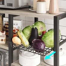 Soporte para microondas con toma de corriente, estante para panaderos de cocina con cesta de alambre, estante grande de almacenamiento no empotrado de 6 niveles para cocina, comedor, sala - Gris - Ver 6