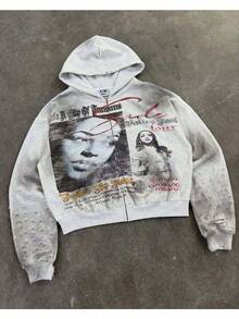 Retro High Street Cross Border Hooded Cardigan Same Style  Hooded Cardigan Sweater - 灰色 - 查看 3