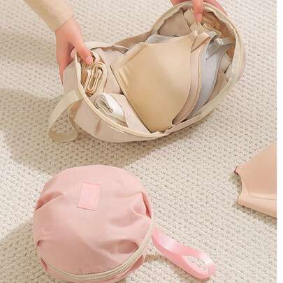 1 túi đựng áo ngực kiểu dáng tối giản và dễ thương, nhẹ và dễ mang theo, thiết kế nhiều ngăn, lưu trữ hiệu quả áo ngực và quần lót, có thể cầm tay hoặc treo, lý tưởng cho du lịch và sắp xếp nhà cửa, màu be, khóa kéo, túi đựng áo ngực