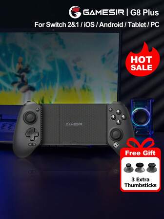  GameSir G8 Plus Tablet Mobile Gaming Controller PC Gamepads Compatible With Nintendo Switch 2 Switch Android IOS Phone Compatible Device Length 120-215mm Hall Effect Joysticks And Analog Triggers,6-Axis Gyroscope Asymmetric Motors