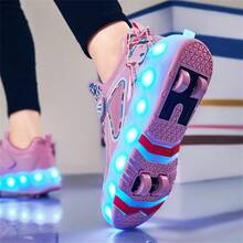 Patines de ruedas casuales para adolescentes, 4 ruedas desmontables con luces LED, 2 en 1 para patinar y caminar, de moda y genial, patines en línea, regalo para vacaciones - Rosa - Ver 7