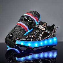 Teenagers' Casual Roller Skates With 4 Wheels, Detachable, LED Lights, 2-In-1 Skating & Walking, Fashionable & Cool, Holiday Gift - Black - View 19