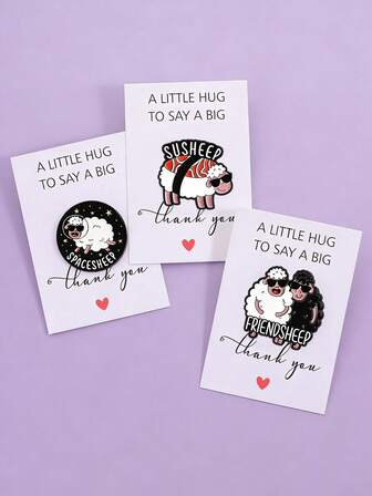 3 st. får-ordvitsar emaljnålar roliga rymdskepp vänskap sushi broscher kavajmärken tecknade djur smycken present till vänner, fickkartong, skicka välsignelser till vänner