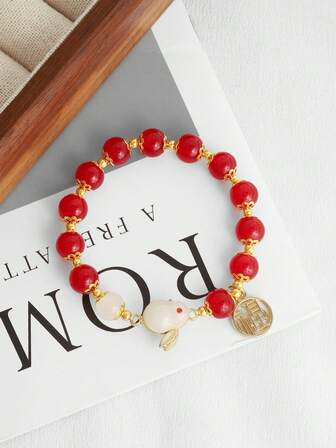 1pc Cute Cartoon Lucky Jade Rabbit Feng Shui Bracelet (Rabbit Direction Random)