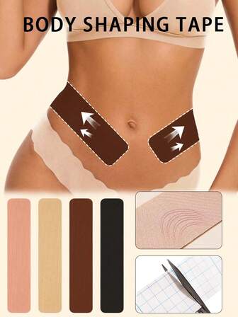 五对防水提拉腹带，预裁胶带，用于塑形提拉，适合女性，收紧松弛下垂的皮肤，平坦腹部，消除背部和腹部脂肪（矩形）。