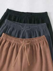 女士三件套睡衣：长袖圆领上衣和舒适抽绳长裤 - 易于打理，针织面料，适合春、秋、冬三季休闲外出和居家穿着。 - 彩色 - 查看 5