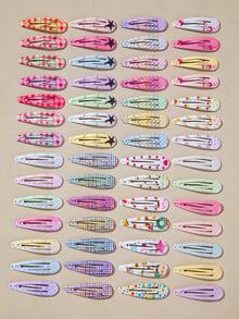 Set de 20 pinzas de pelo con forma de gota de agua estampadas para niñas, estilos aleatorios, minimalistas y lindas, adecuadas para flequillo y uso diario - Multicolor - Ver 9