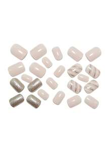 Bộ 24 móng tay giả vuông bằng acrylic ngắn, móng tay giả màu vàng kim tuyến với họa tiết sọc đơn giản, kim tuyến trang trí móng tay. Bao gồm: 1 lọ keo dán và 1 dũa móng, thích hợp cho công việc hàng ngày, các bữa tiệc ngày lễ và các dịp khác dành cho phụ nữ và bé gái. - Màu be - Xem 3