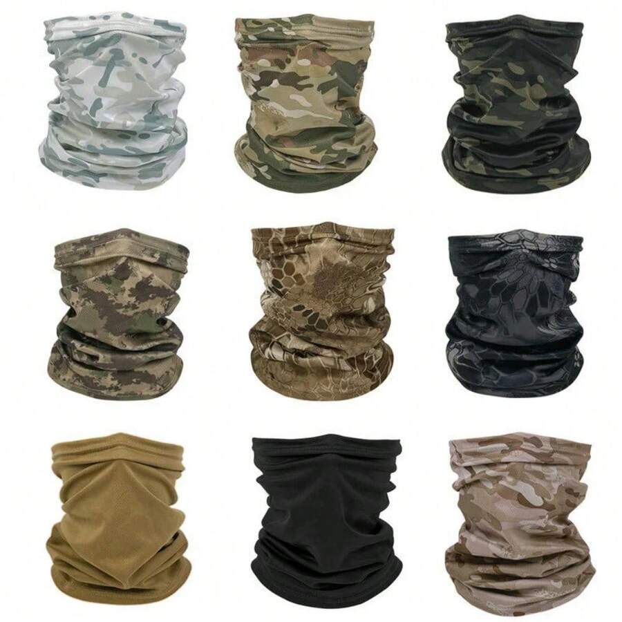 4-Season Tactical Scarf Camouflage Breathable For Cycling Hunting, Summer Running Hiking Skiing Neck Gaiter, Men's New Full Face Protection Warm Neck Warmer Balaclava, Windproof Mask, Hiking Scarf, Full Face Scarf, Skiing, Cycling, Sun Protection, UV Protection Outdoor Headwear, Sun Protection Cycling Neck Gaiter, Seamless Multifunctional Scarf, Camouflage Neck Gaiter Balaclava - Multicolor - View 1