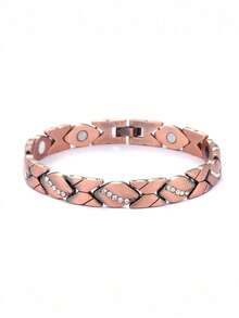 1pc Magnetic Jewelry Braided Copper Bracelet Copper Bracelet Adjustable Crystal Bracelets Pure Copper Valentine's Day Gifts For Both Men And Women - Multicolor - View 5
