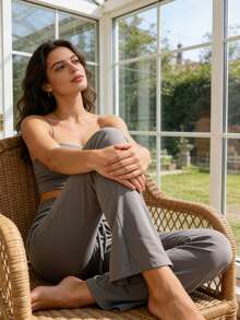 High Waist Drawstring Flare Pants Breathable Stretchy Soft Casual Workout Pants