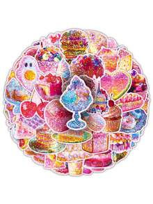 50pcs High-Quality Afternoon Tea & Dessert Holographic Stickers, Cute Food Decoration Stationery Scrapbooking Supplies - Multicolor - View 6