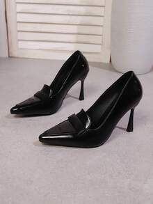 Women's Sexy Pointed Toe High Heel Slip-On Pumps, Slim Stiletto Heel Versatile Black High Heels, Elegant Dress Shoes To Pair With Any Pants Or Skirts - Black - View 2