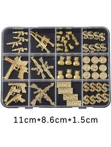 Bộ 62 món/hộp trang trí móng tay hình súng trường Desert Eagle, AK, tiền xu kiểu Y2K mạ vàng, phụ kiện móng tay 3D sang trọng, cá tính, dụng cụ làm móng Hàn Quốc/Nhật Bản, móng giả tự làm không mùi, trang trí ốp điện thoại, trang sức móng tay, đá trang trí móng, dụng cụ làm móng, đá đính và quà tặng trang trí. - Vàng - Xem 8