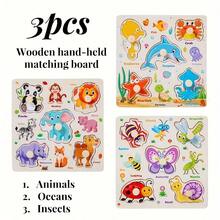 8 Themed Wooden Hand-Catch Matching Puzzles - Montessori Toys For Kids, Educational Games With Farm Animal, Transport & Pattern Recognition Tasks - Animal - View 11