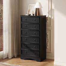 6 Drawer Dresser For Bedroom, 52'' Tall Grey Dresser With Deep Drawers, Modern Tall Dresser Farmhouse Wooden Dresser Chest Of Drawers For Living Room, Hallway, Entryway - 黑色 - 查看 3