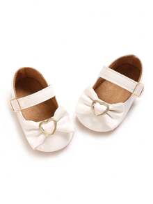 Spring/Autumn Infant Girls Cute Fashion Flat Shoes With Bow Decor, Rubber Non-Slip Sole, Toddler First Walking Shoes, 0-1 Years Old - White - View 5