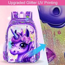 3 pièces Sac à dos pour enfants, sac à dos et boîte à lunch licorne de 16 po pour filles, avec un motif mignon de licorne et de papillon - Sac à dos - Voir 9