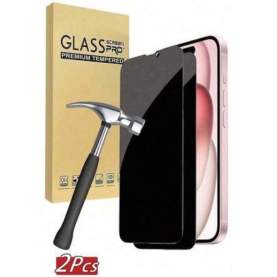 2片装全屏防窥钢化玻璃屏幕保护膜，兼容 17/16/15 Pro Max/14 Plus，也兼容 16/15/14/13/11 Pro/X/XS Max/12 Mini/XR，防窥玻璃屏幕保护膜，生日、送给家人和朋友的绝佳礼物，必备手机屏幕保护配件，适用于日常、办公室、家庭使用，防水、防震、防摔、防刮。