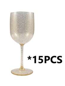 1/2/6/15pcs 16oz Plastic Glitter Stemmed Wine Glasses, Unbreakable/Party Wine Cups - Transparent Shimmering Gold - View 7