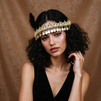 1 Stück traditionelles algerisches marokkanisches Stirnband für Frauen, kann auch als Halskette verwendet werden, mit rundem Münzanhänger, arabischer Damenschmuck für Tanz, Hochzeit und Partys, Festival-Geschenk