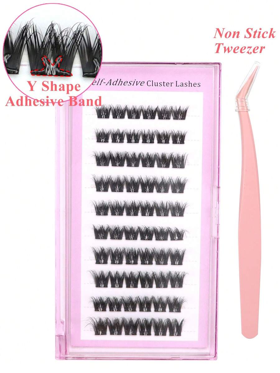 10 Reihen 60 Büschel D-Curl Vorverklebte Büschel DIY Wimpern Y-förmiges Klebband Vorverklebte Wimpern Aufklebe-Wimpern Vorverklebte Wimpern 12-16MM Wimpern Selbstklebende Büschel-Wimpern Ohne Kleber Wimpern Make-up Zuhause Wimpernverlängerung D-Curl Wimpern Büschel-Wimpern mit Pinzette - Schwarz - Übersicht 1