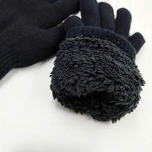 1Pair Winter Cold-Proof Fleece Knitted Gloves Warmers Gloves Soft Warm Double Layer Male Thickened Cycling Gloves Ski Gloves For Women Men - Black - View 8
