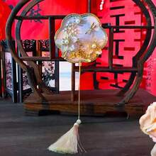 1PC Round Polygon Fan Type Bride Bouquet Flower Chinese Style Crystal Pearls Bridal Mini Fan Xiuhe Accessories - Multicolor - View 8