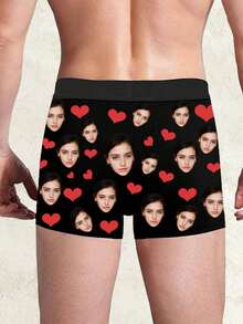 1条定制款男士平角内裤，送给老公/男友，防卷边短裤，热门周年纪念/生日/男士礼物，男士印花内裤，周年纪念日，节日礼物，卧室，客厅，定制照片平角内裤，情侣亮片礼物，彩色定制 - 黑色 - 查看 2