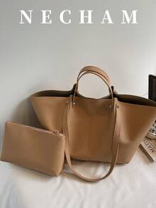 1pc New Korean Style Crinkled Shoulder Bag, Large Capacity Handbag, Lightweight Luxurious Retro Elegant Tote Bag, Multifunctional Underarm Bag, High-End Fashion Shoulder Bag, Shopping Bag, Work Bag, Niche French Design - Khaki - View 2